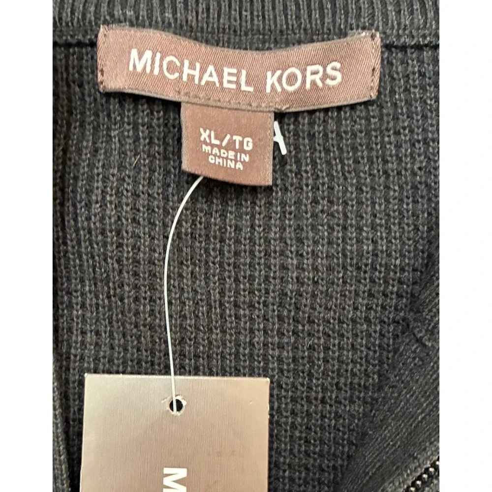 Michael‎ Kors Mens Black Thermal Quarter Zip Sweater Mock Neck Cotton XL